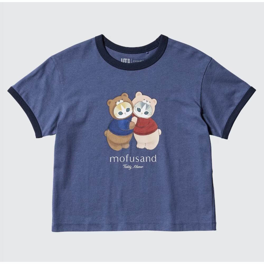 Uniqlo x Mofusand Short Sleeve Graphic T-Shirt Blue (Kids 13, fits Women's S/M)